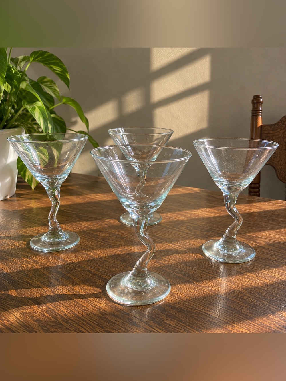Vtg. Libbey Glass Z Stem Zig Zag Chic Martini Glasses Set of 4